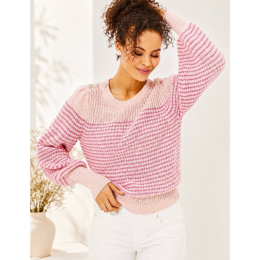 Lilly Pulitzer Pink Striped Embellished Sweater with crystal accents
